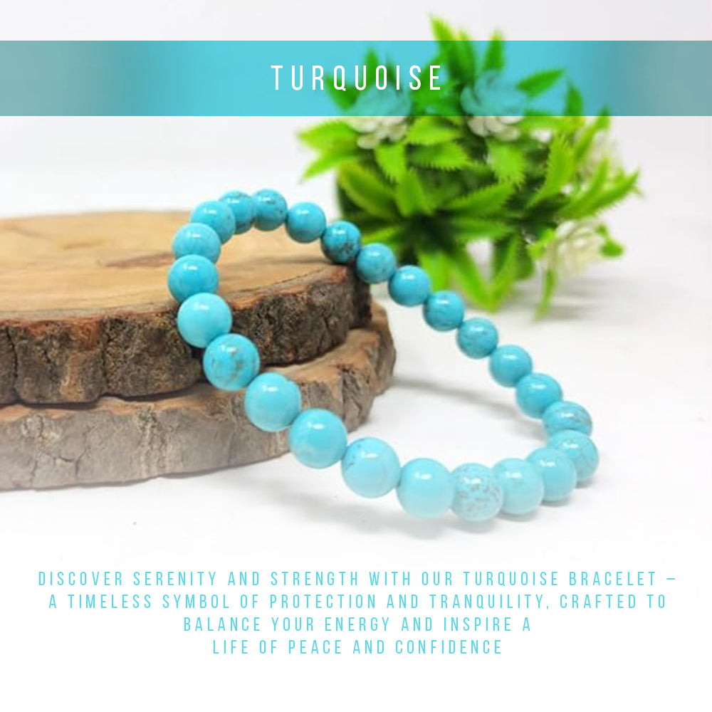 Natural Turquoise Stone Bracelet for Men & Women | Blue Healing Crystal Bead Bracelet | 8mm Stretchable Beads | Unisex Spiritual & Fashion Jewelry