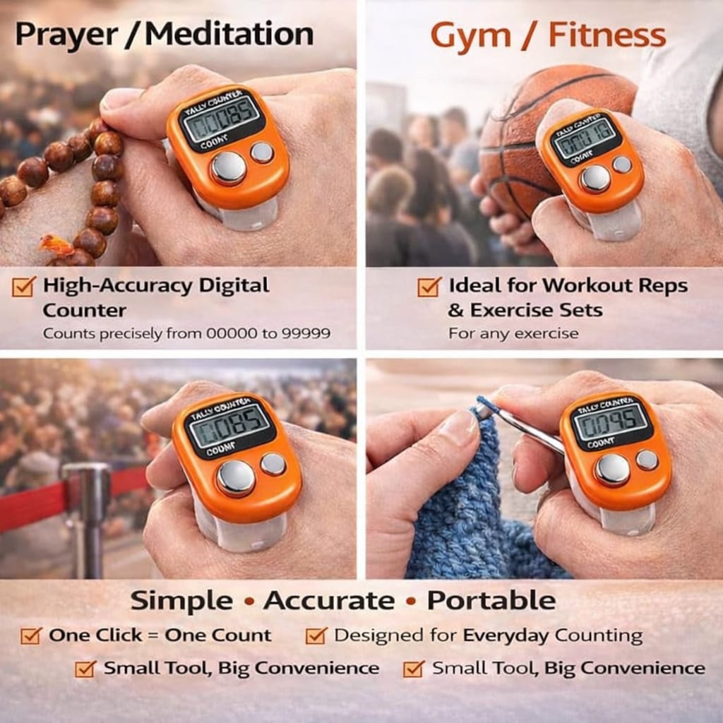 Digital Finger Tally Counter, LCD Display, 5-Digit, for Prayer, Gym, Knitting, Sports, Office, Multicolour