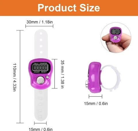 Digital Finger Tally Counter, LCD Display, 5-Digit, for Prayer, Gym, Knitting, Sports, Office, Multicolour