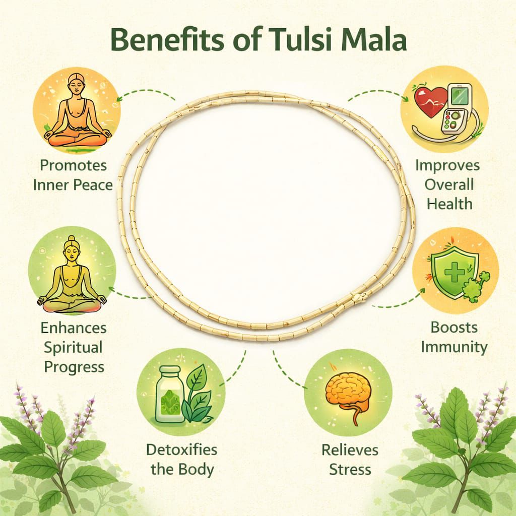 2 Round Tulsi Mala, Natural Tulsi Wood Beads, Smooth & Lightweight, Knotted with Durable Thread, for Prayer & Meditation
