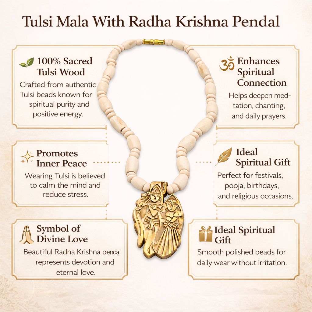 Handcrafted Beaded Necklace with Hand-Carved Archangel Michael Wood Pendant, Off-White, Sturdy Brass Clasp