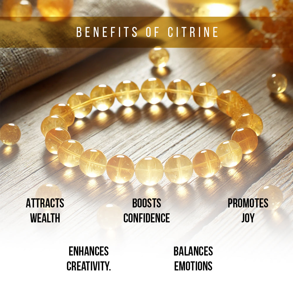 Natural Citrine Crystal Bracelet for Men & Women | Raw Yellow Healing Stone Beads | Lucky Wealth & Success Bracelet | Stretchable Energy & Meditation Jewelry