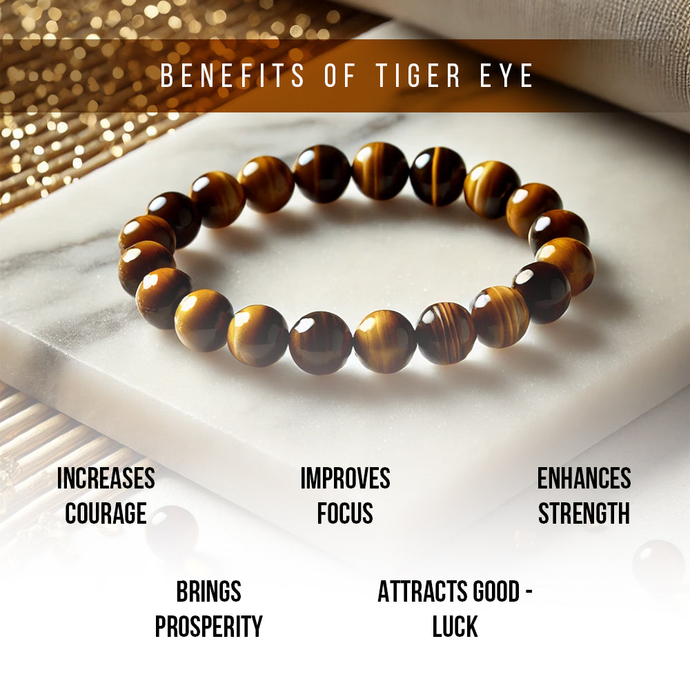 Simply Jewellers Tiger Eye Stone Bracelet | Natural Healing Crystal Beaded Bracelet for Men & Women | Adjustable Spiritual Protection Bracelet
