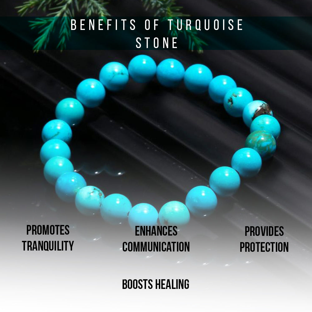 Natural Turquoise Stone Bracelet for Men & Women | Blue Healing Crystal Bead Bracelet | 8mm Stretchable Beads | Unisex Spiritual & Fashion Jewelry