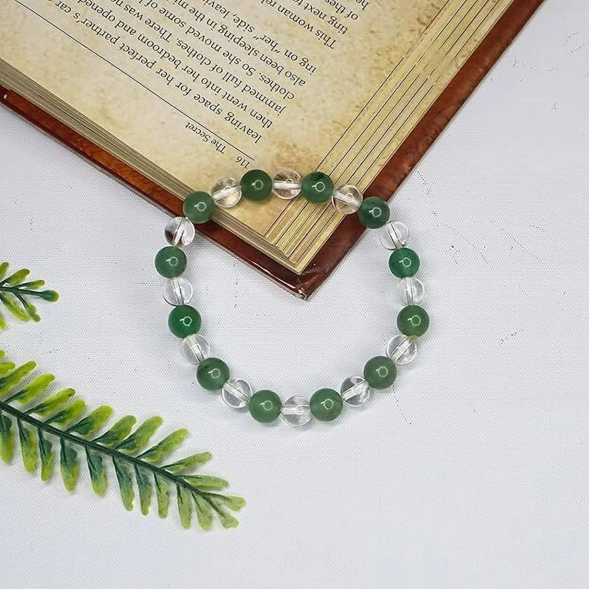 Green Aventurine & Clear Crystal Bracelet for Men & Women | Natural Healing Stone Bead Bracelet | 8mm Stretchable Crystal Bracelet | Unisex Energy & Meditation Jewelry