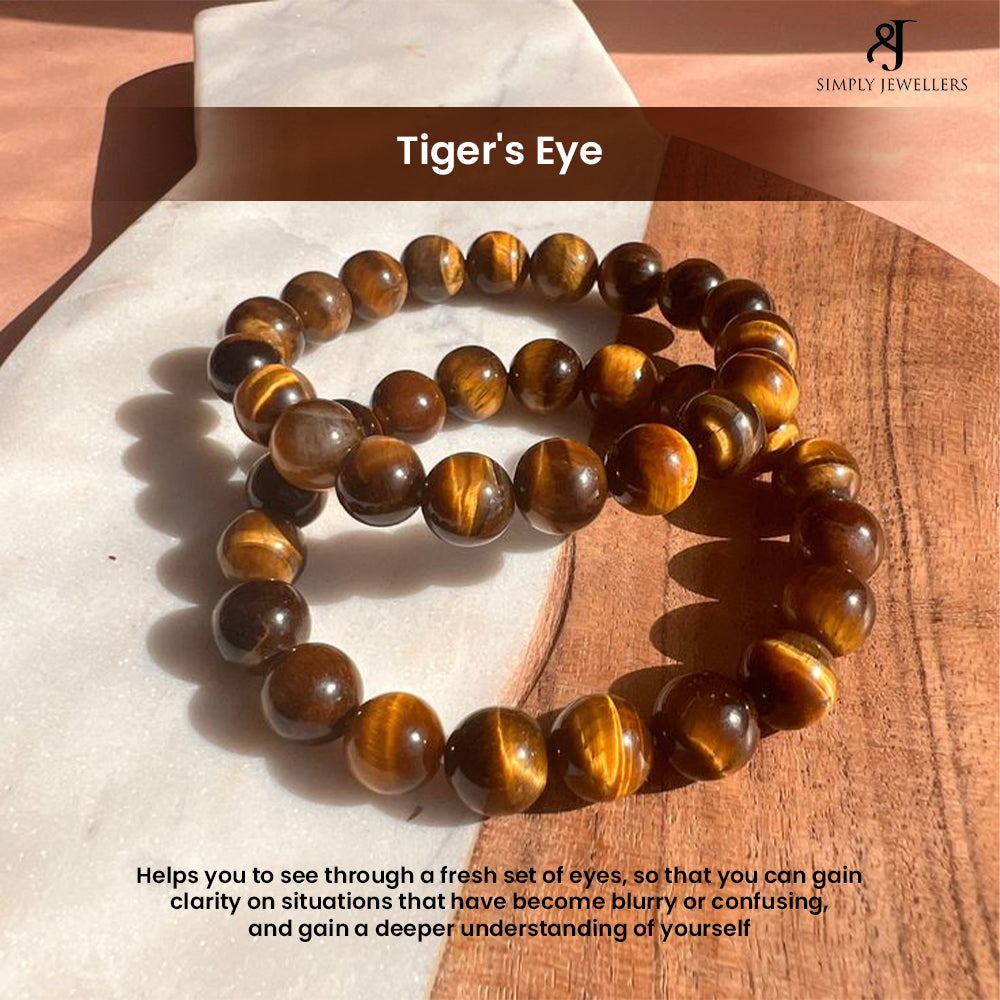 Simply Jewellers Tiger Eye Stone Bracelet | Natural Healing Crystal Beaded Bracelet for Men & Women | Adjustable Spiritual Protection Bracelet